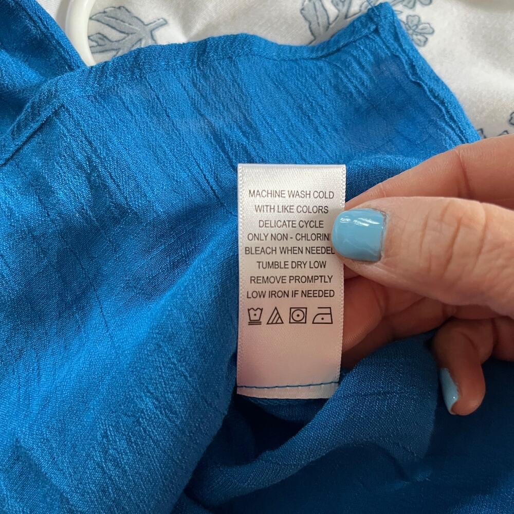 Counterparts Ruffle V Neck Blouse Romantic Career Women Blue 1X - Picture 5 of 7